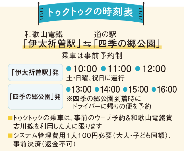 四季の郷公園トゥクトゥク時刻表