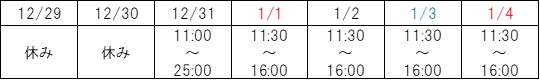 こけこ亭年末年始営業
