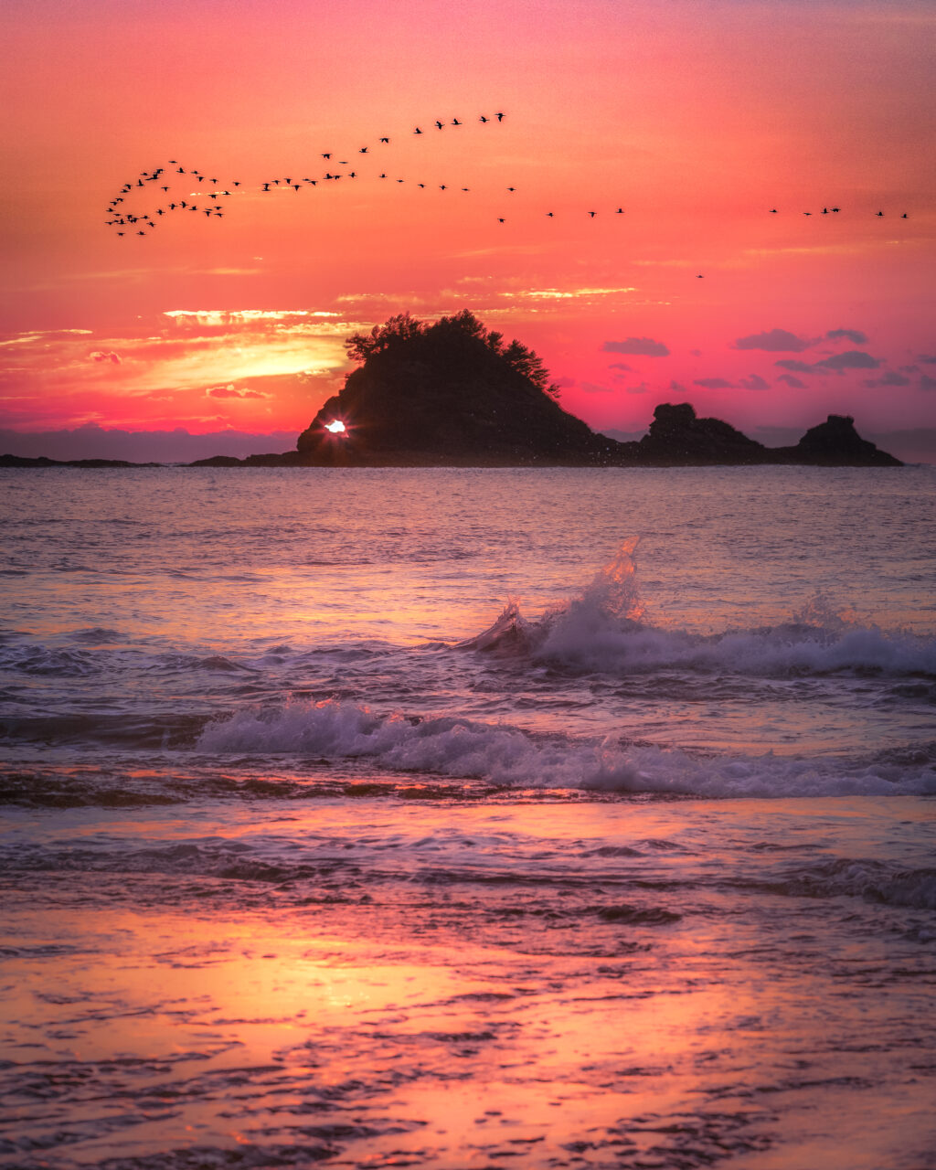 和歌山県串本町西向沖の鯛島の日の出