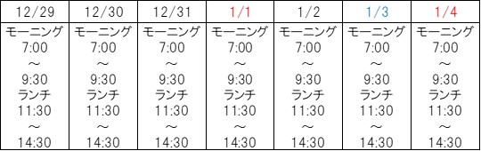 サンクシェール年末年始営業最新